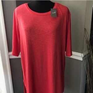 J. Jill Pima Shirttail Tunic Elbow Sleeve Slub Cotton Red Coral Scoop Top Size S
